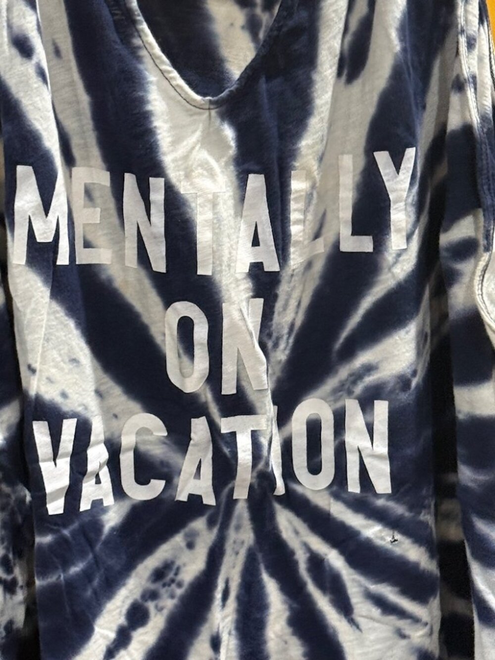 Torrid Navy Tie-Dye sleeveless T-shirt says “Mentally on vacation” size 5 - Picture 2 of 3